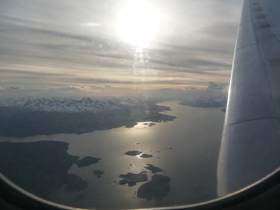 view from the airplane to the Magellan Strait