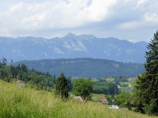 Blick zum Eschnerberg vor den Schweizer Bergen